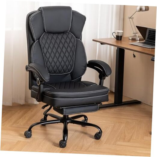 Ergonomic PU Leather Office Chair with Adjustable Footrest for Executive Comfort