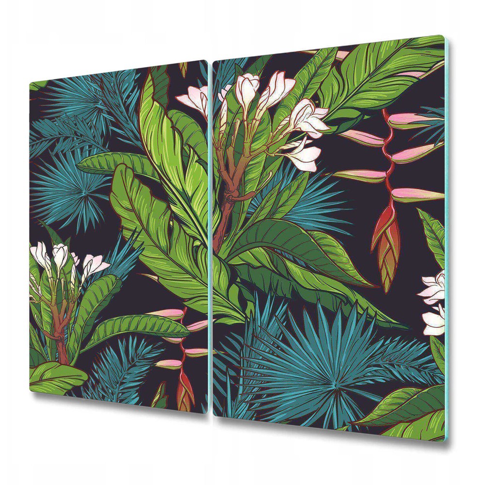 Glass Chopping Board Tropical Jungle Watercolour Monstera Leaves Paradise