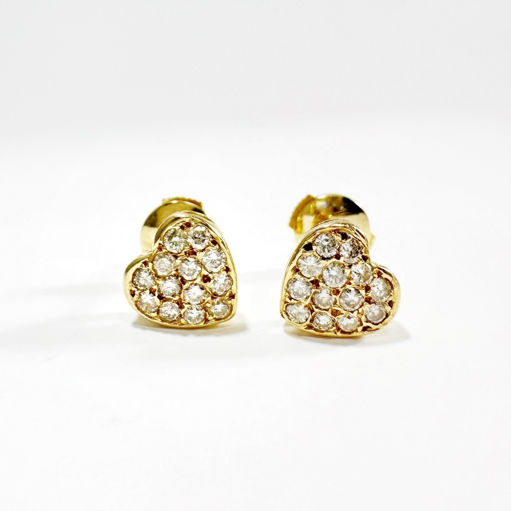 Vintage 18k Gold and Diamond Heart Stud Earrings