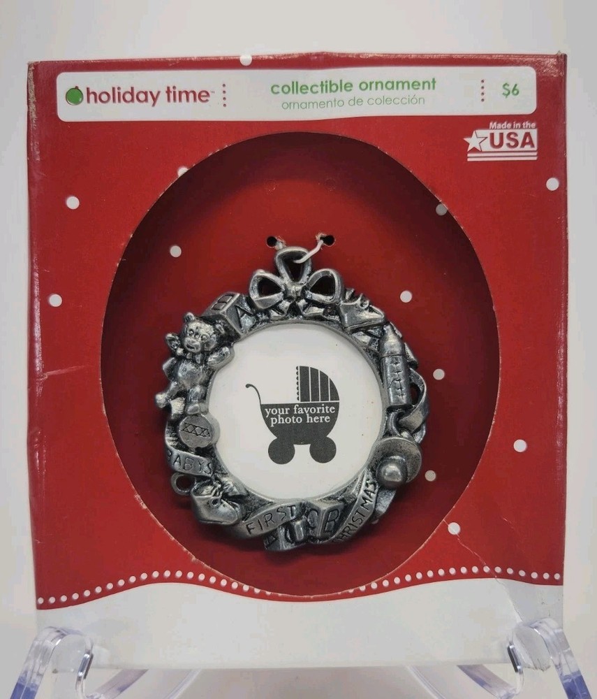 Baby's First Christmas Ornament Holiday Time Pewter Made In USA