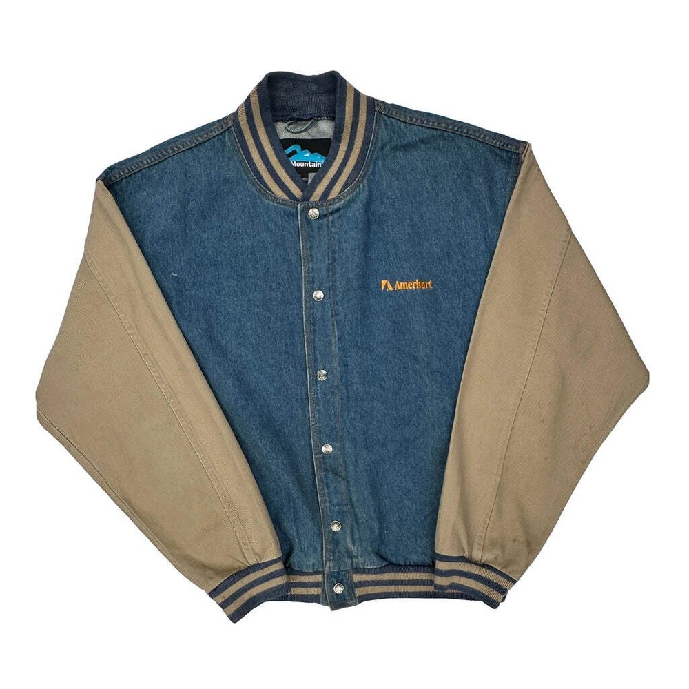 Amerhart Logo Tri-Mountain Varsity Jacket - XL Beige Cotton