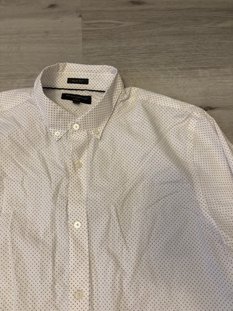Banana Republic Slim-Fit Non-Iron Print Shirt White Size XL