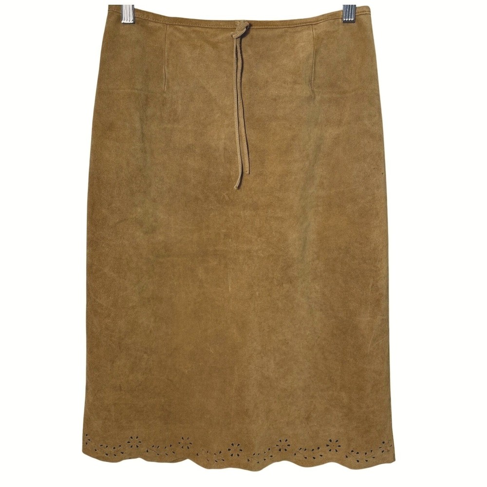 Vtg 90s Ann Taylor Suede Midi Skirt 4 Camel Boho Western Festival Indie Cowgirl