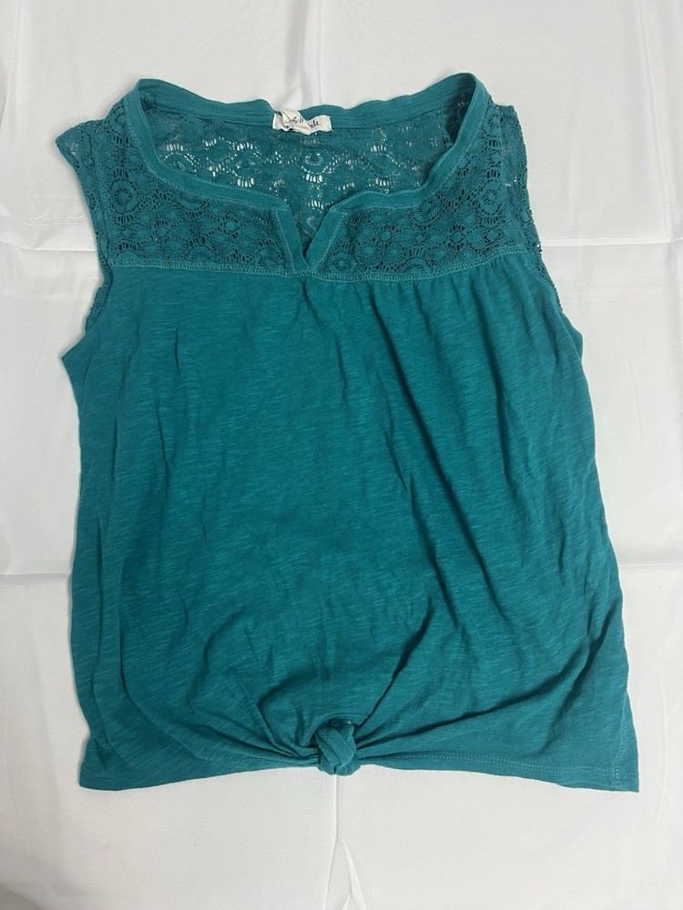 Aeropostale Teal Lace Knot Front Sleeveless Split Neck Blouse Solid Size M
