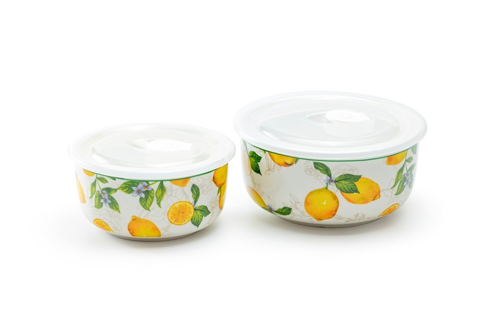Grace Teaware Lemon Garden Storage Bowls with Vented Lids Set of 2