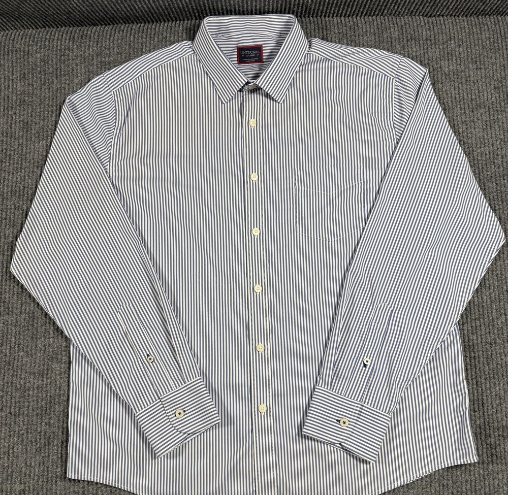 UNTUCKit Shirt Mens XL Banker Striped Stretch Button Up Long Sleeve Casual Blue
