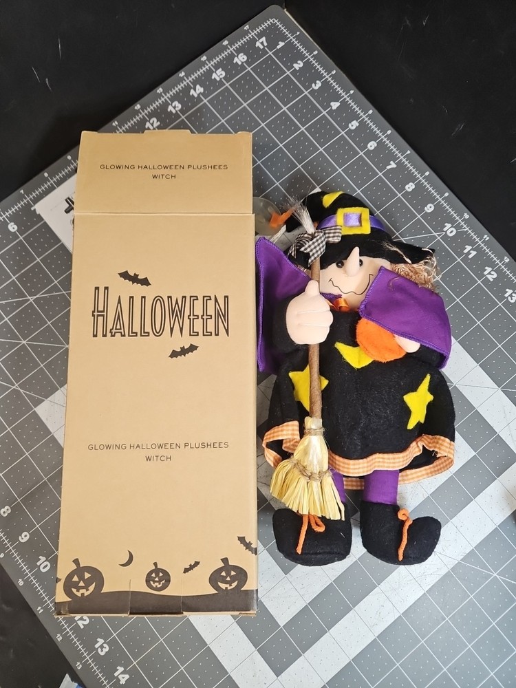 Fiberoptic Glowing Halloween Avon Witch w Broom Tested Works New In Box