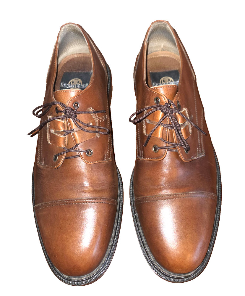 Men's Bacco Bucci Shoes Sz.10 Brown Leather Oxford Cap Toe Made In Italy.