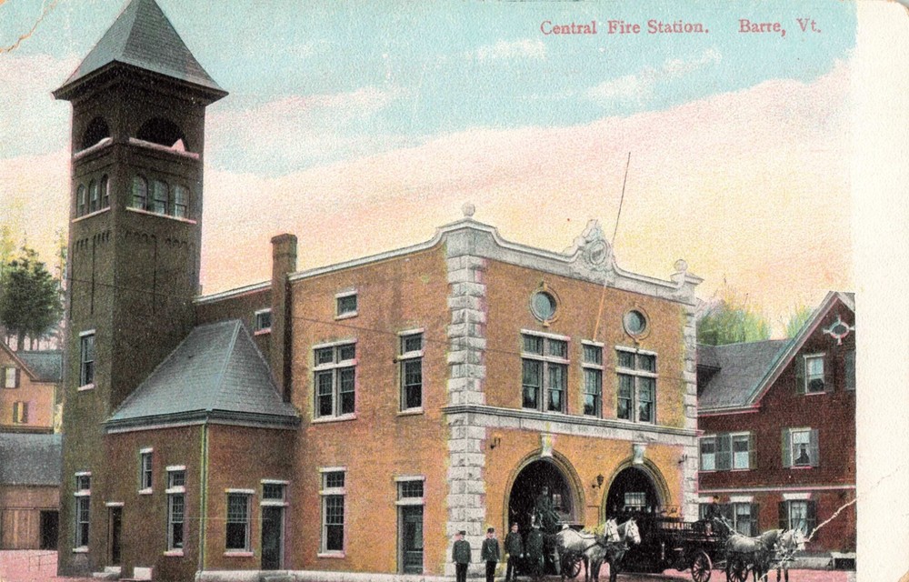 Central Fire Station Barre Vermont VT Horse-Drawn Wagons c1910 Postcard