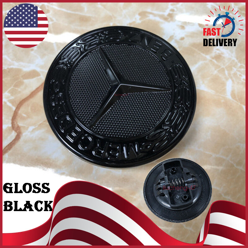 Front Hood Emblem AMG Glossy Black Flat Laurel Wreath Badge Mercedes A2048170616