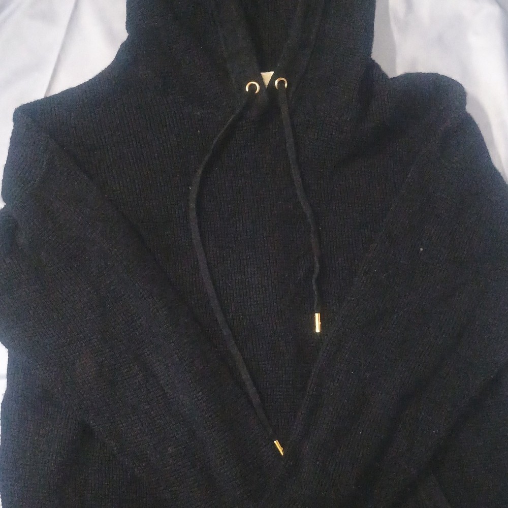 MICHAEL Michael Kors Black Knit Pullover Hoodie Women's M Drawstring