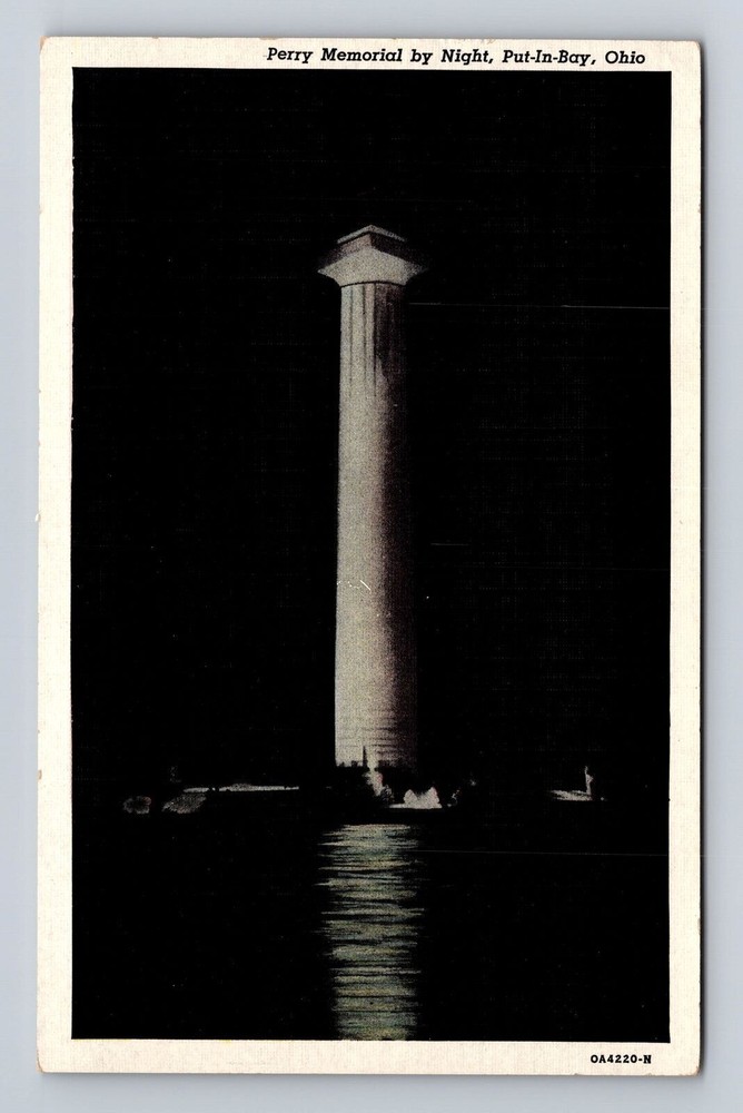 Put In Bay OH-Ohio, Perry Memorial By Night, Antique, Vintage Souvenir Postcard