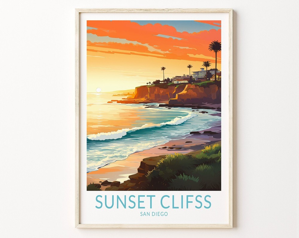Sunset Cliffs San Diego Travel Wall Art Sunset Cliffs California Travel Poster