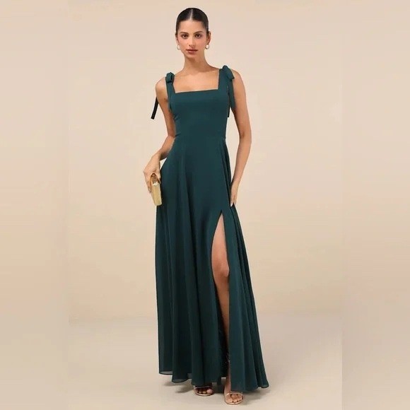 Lulus Love Me Forever Emerald Green Tie-Strap Square Neck Maxi Dress Size 2XL