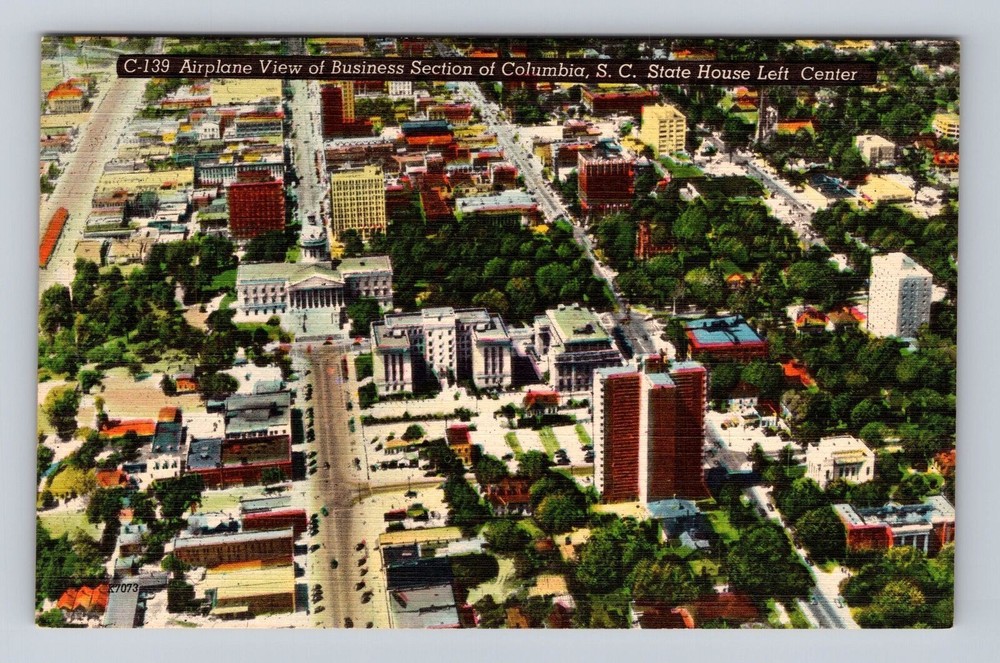 Columbia SC- South Carolina, Aerial Of Business Section, Vintage Postcard