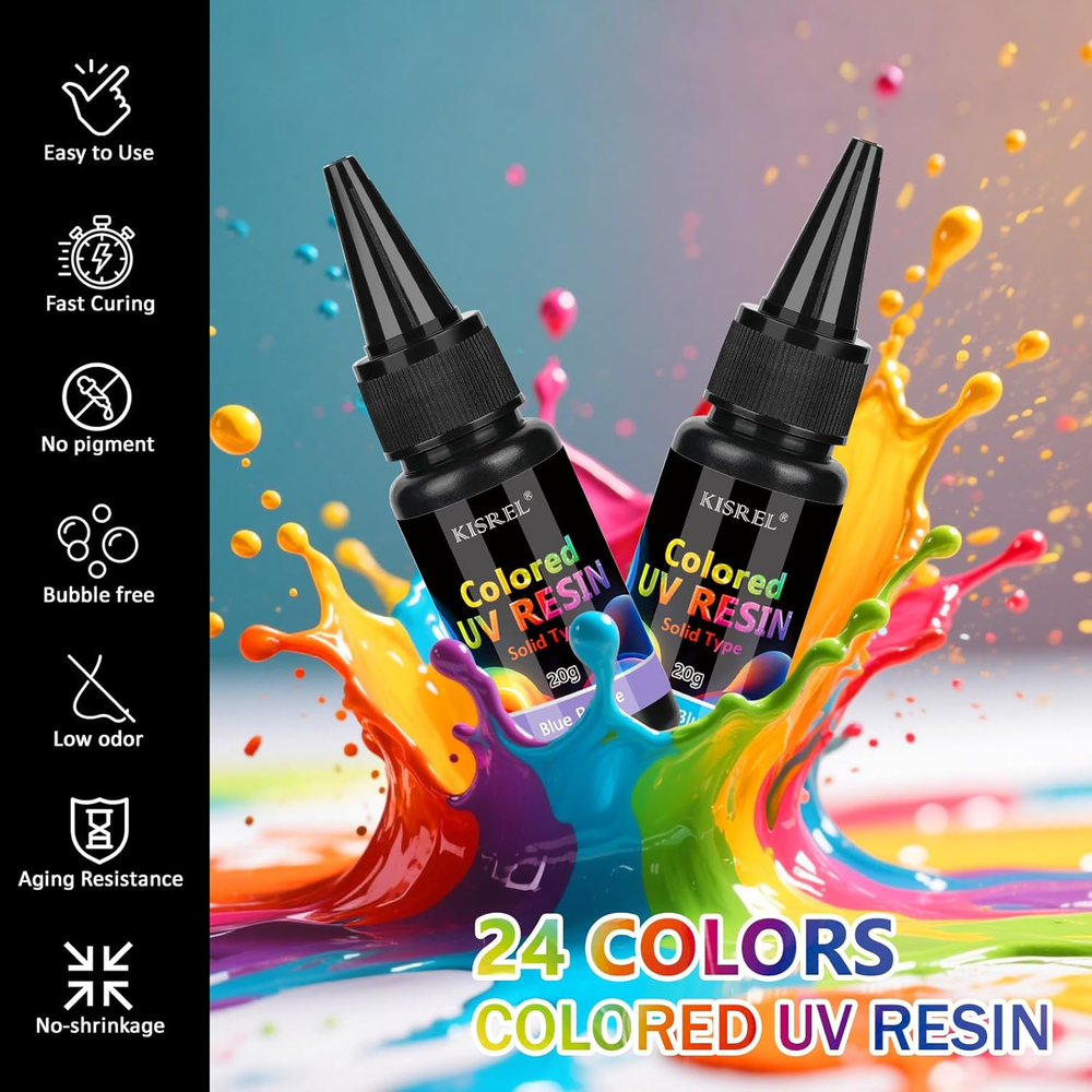 24 Opaque UV Resin Kit for Solid Color Rigid Craft Decorations