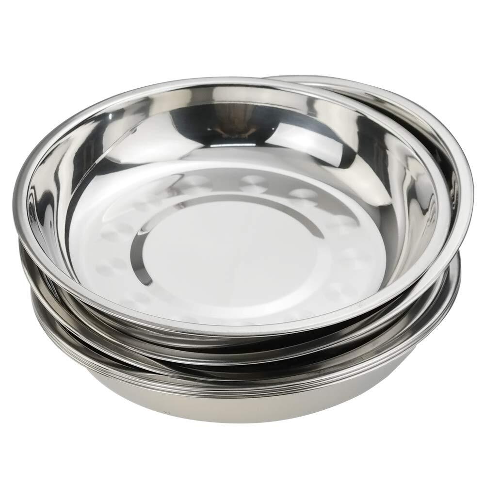7.64 Inch Stainless Steel Round Plate, Dinner Plate Dish, Pack of 6