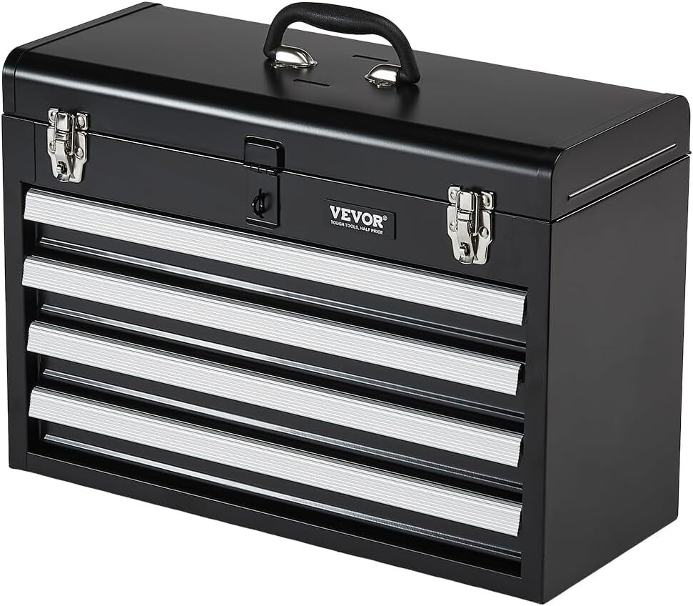 VEVOR Metal Tool Box, 20.5-inch, Portable Metal Tool Box with 4 Drawers, Small T