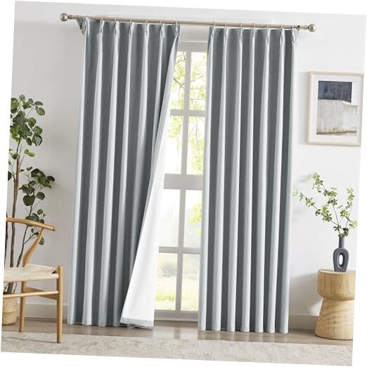 Chambray Pinch Pleated Blackout Curtain Panels Light Blocking Textured Fabric