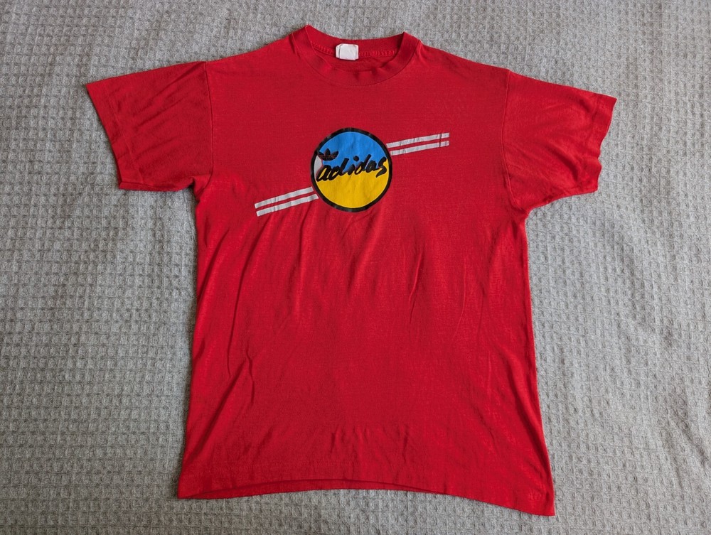 Adidas Shirt Adult Large Red Trefoil Logo Single Stitch Vintage 80's USA Made