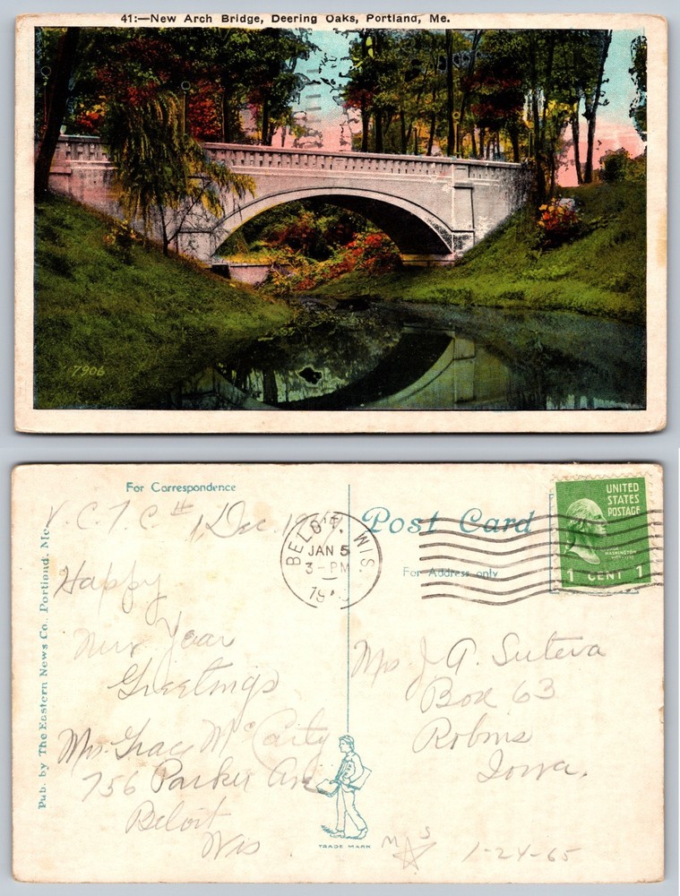 New Arch Bridge Deering Oaks Portland Maine Postcard