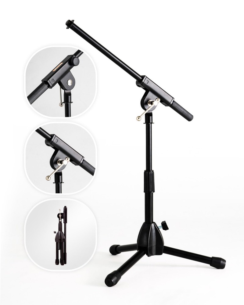 Foldable Tripod Low-Profile Mic Boom Stand - Height Extending from 9.6'' to 1...