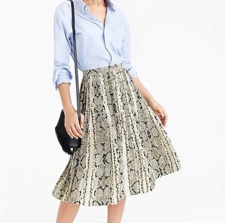 NWT J.Crew Animal Print Lined Pleated Midi Skirt Size 4