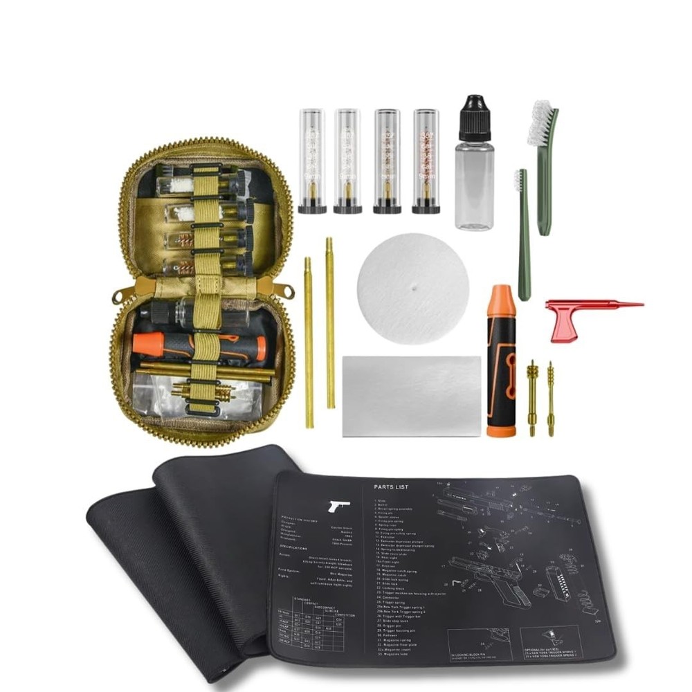 Tactical Gun Cleaning Kit and Mat - Complete Handgun Maintenance Set