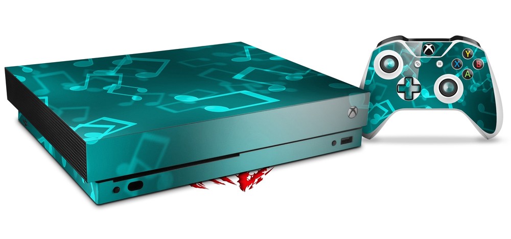 Skin for XBOX One X Console Controller Bokeh Music Neon Teal Decal