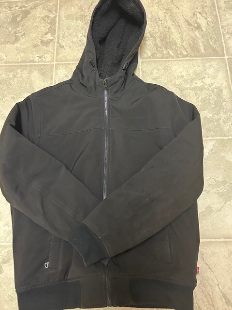 Levis Hooded Softshell Jacket Mens Medium Black Full Zip Fleece Lined pockets