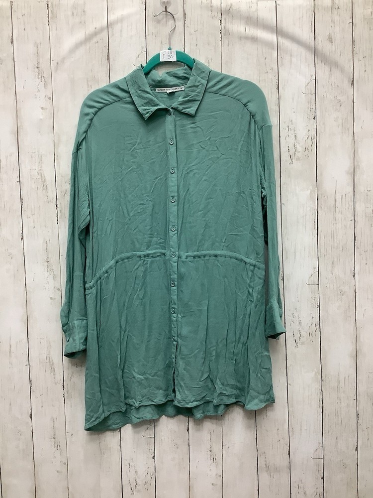 Saltwater Luxe Women's Solid Sage Green Button Down Relaxed Shirt, Size Medium