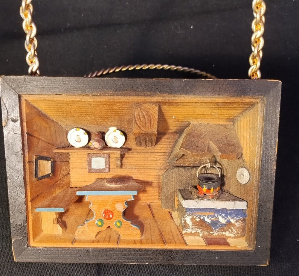 Diorama 3D Shadow Box Folk Art Kitchen Scene Made in Italy READ