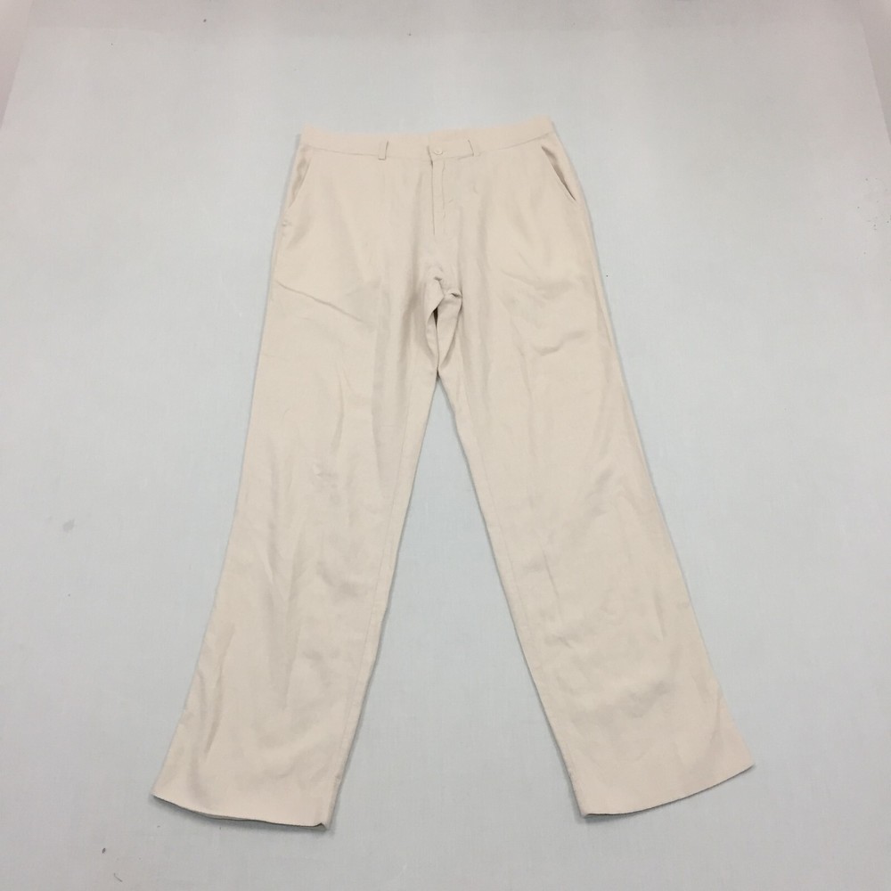 M&S Linen Mix Trousers Mens W34 L33 Straight Fit Chino Beige