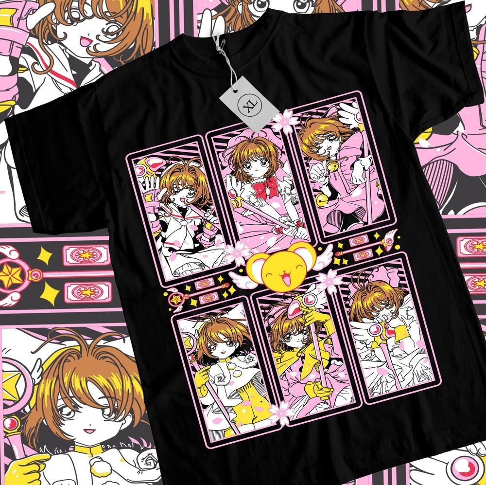 Anime Cardcaptor Sakura Kawaii Waifu Kero-Chan Graphic Black T-Shirt Size S-5XL
