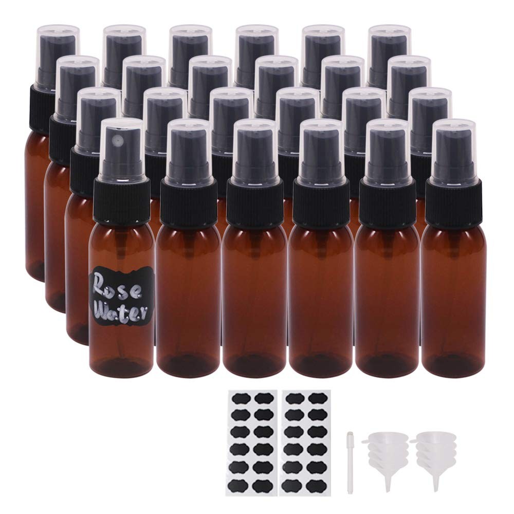 1 oz 24 Pack Amber Plastic Spray Bottles for Essential Oils & Aromatherapy