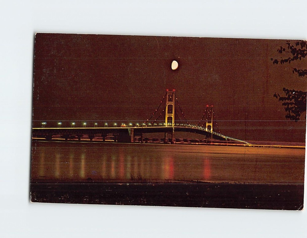 Postcard Mackinac Bridge at Night Michigan USA