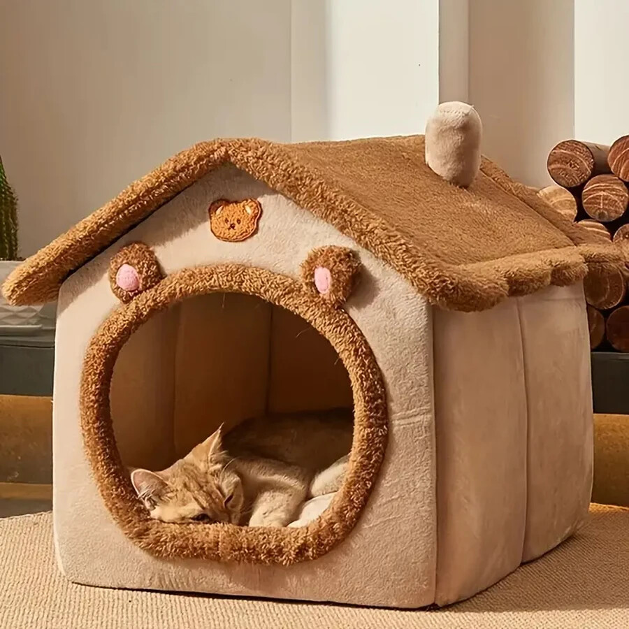 Plush Pet Dog Cat Bed Fluffy Soft Warm Calming Sleeping Kennel Nest House Cave