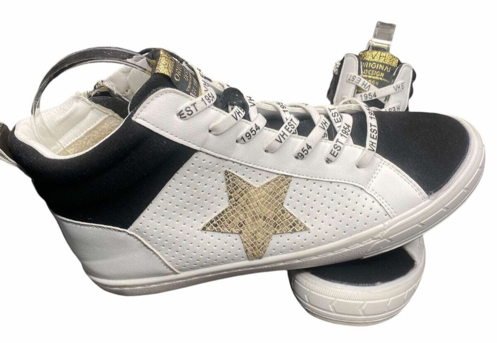 Vintage Havana Lester High Top Sneakers White Black gold zipper Women's Size 9