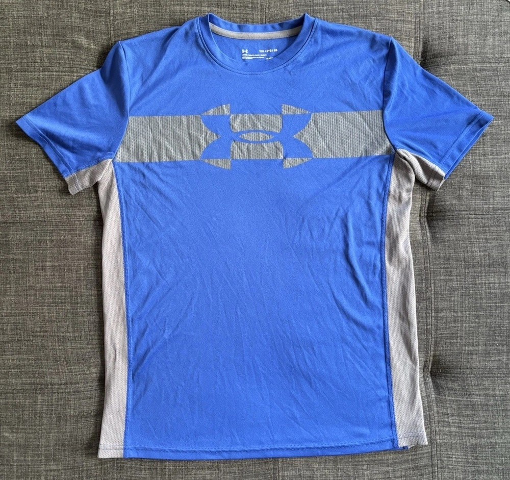 Under Armour Boys Blue Heatgear Loose Fit Activewear T-Shirt Size YXL