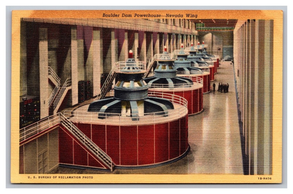 Boulder Dam NV Nevada Wing Hoover Dam Powerhouse Linen Postcard