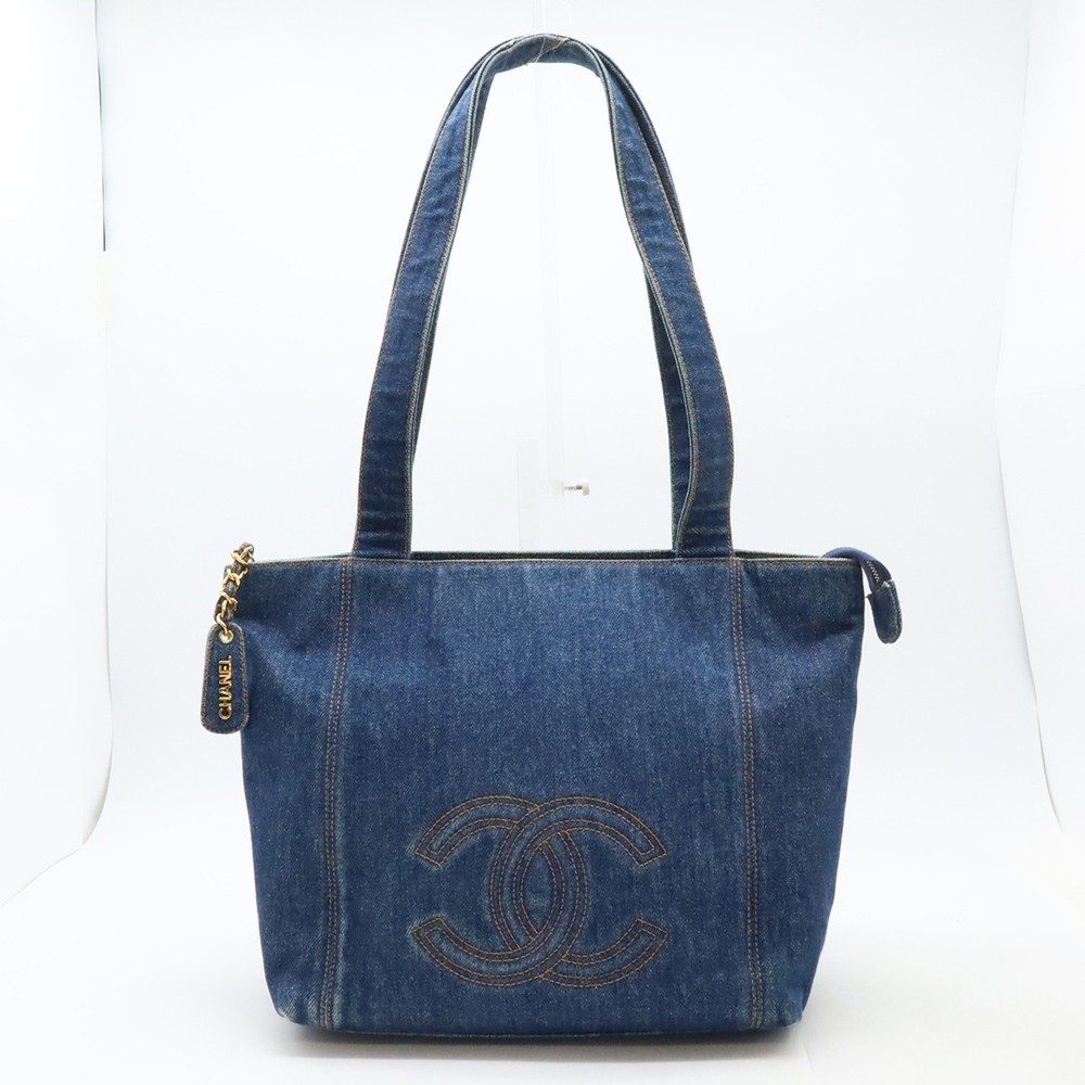 CHANEL Coco Mark Denim Tote Shoulder Bag in Blue 30570