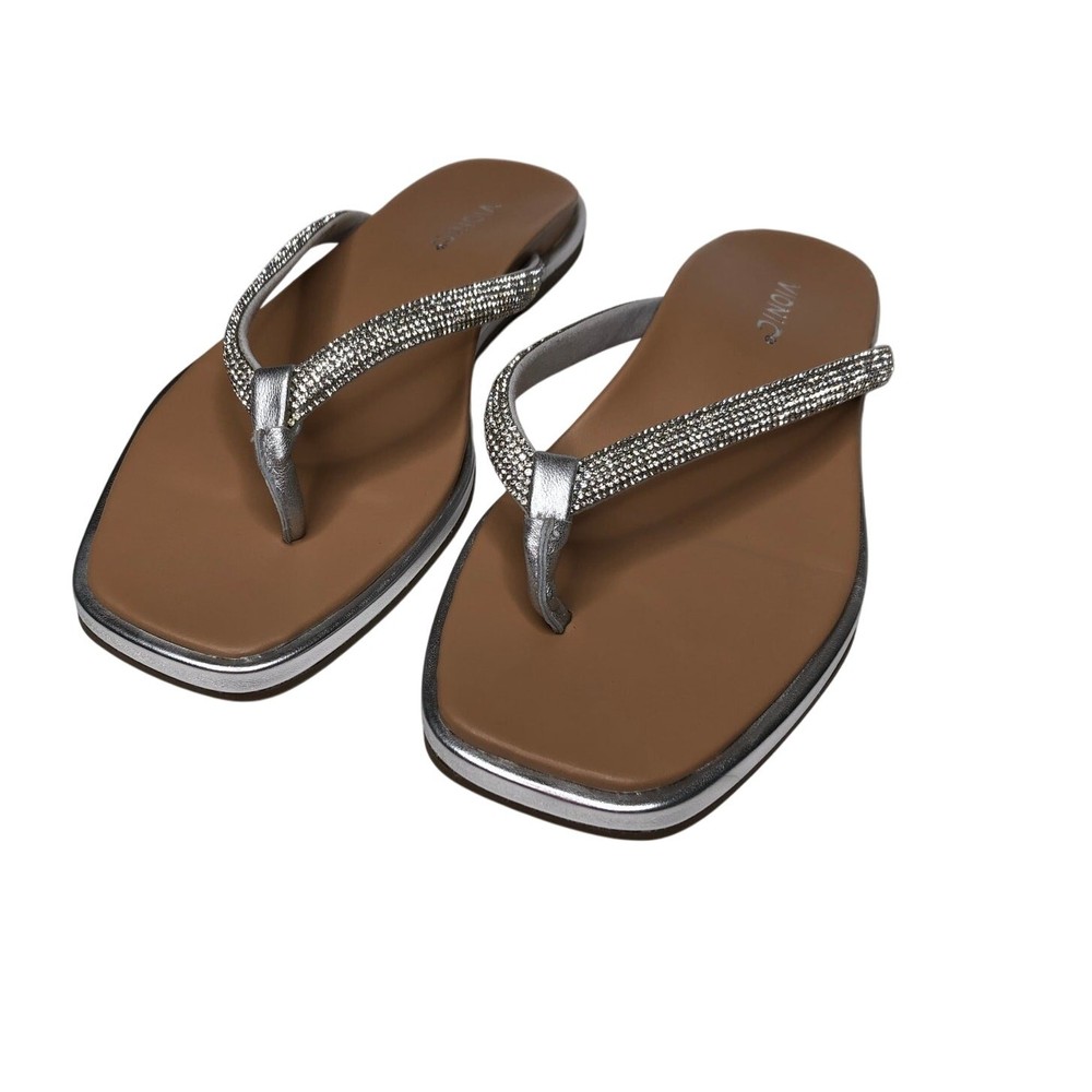 Vionic Sparkle Bayview Vista Shine Thong Sandals Flat Silver Women's Comfort 8