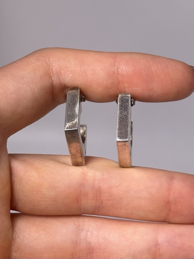 Vintage Mexico Modernist 925 Sterling Silver Geometric Stud Earrings