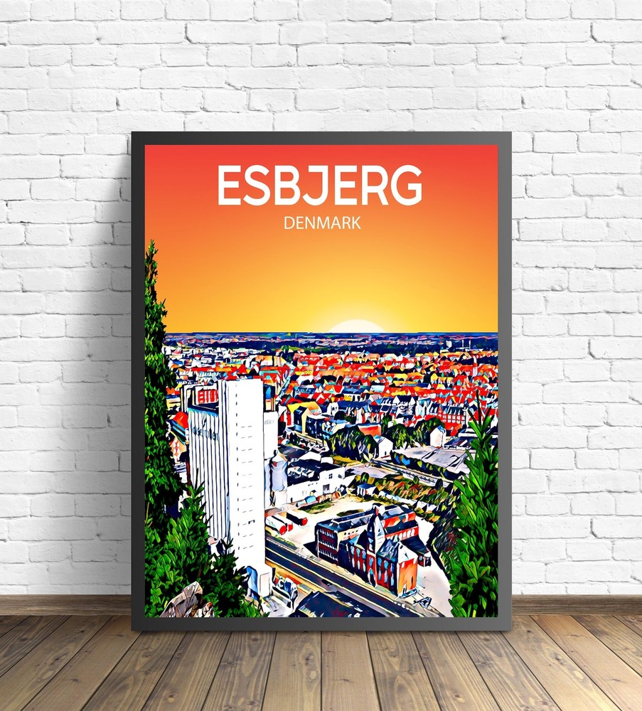 Esbjerg Denmark Art Poster Sunset Night Poster Art Print Esbjerg City Modern