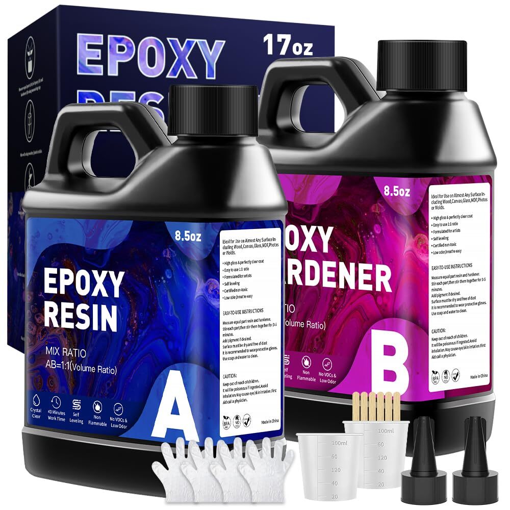 Crystal Clear Bubble-Free Epoxy Resin Kit 17OZ for DIY Crafts and Art