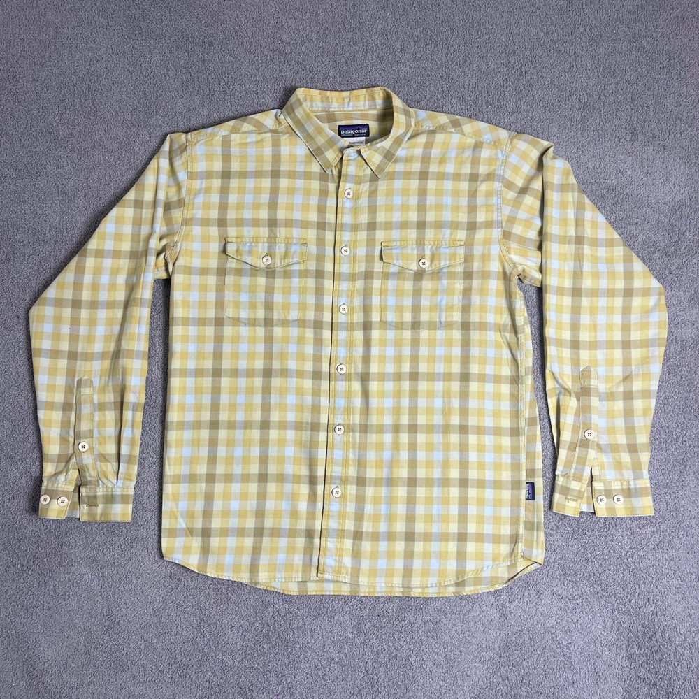 Patagonia Shirt Men's Yellow Plaid Organic Cotton Button Up Long Sleeves Medium