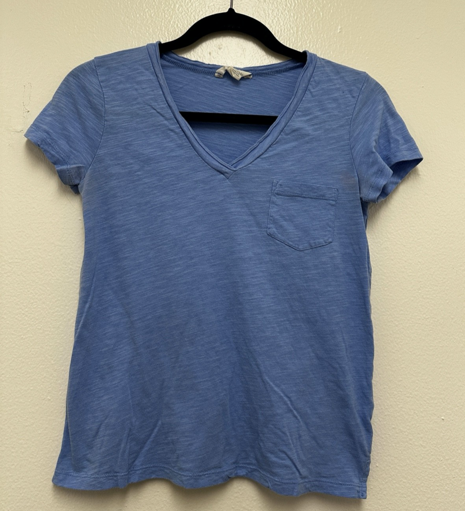 Caslon Women T-shirt V-Neck blue pocket Cotton Modal XS *Stain