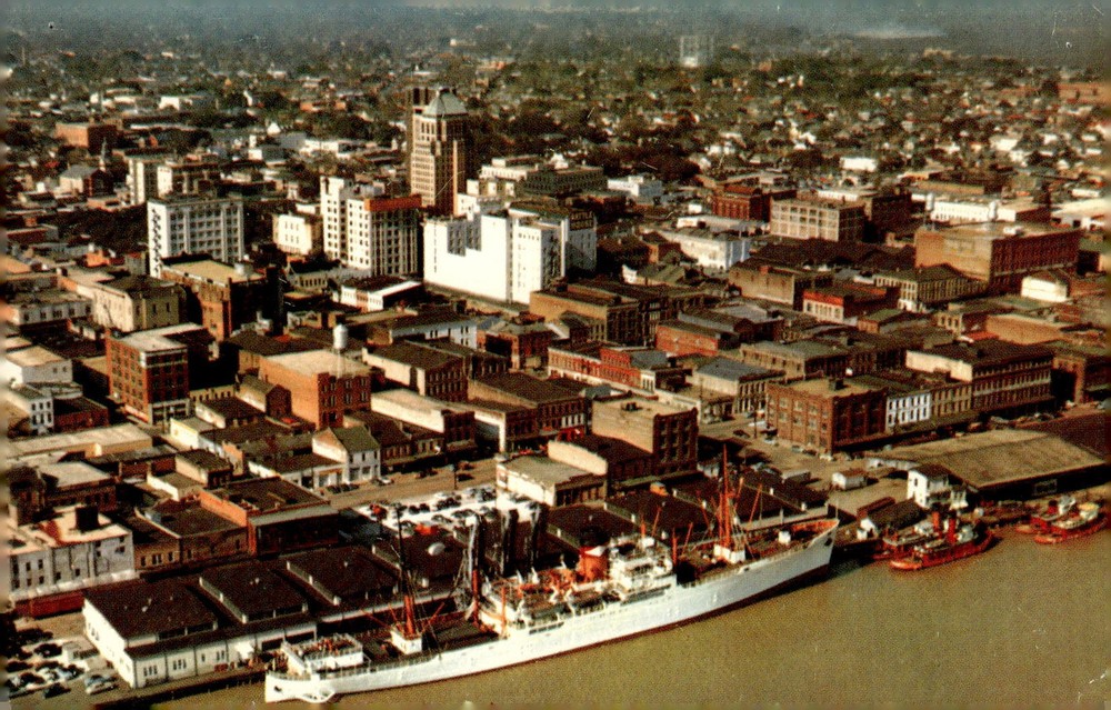 1962 Mobile Alabama AL Downtown Aerial View Mobile River Port Chrome Postcard