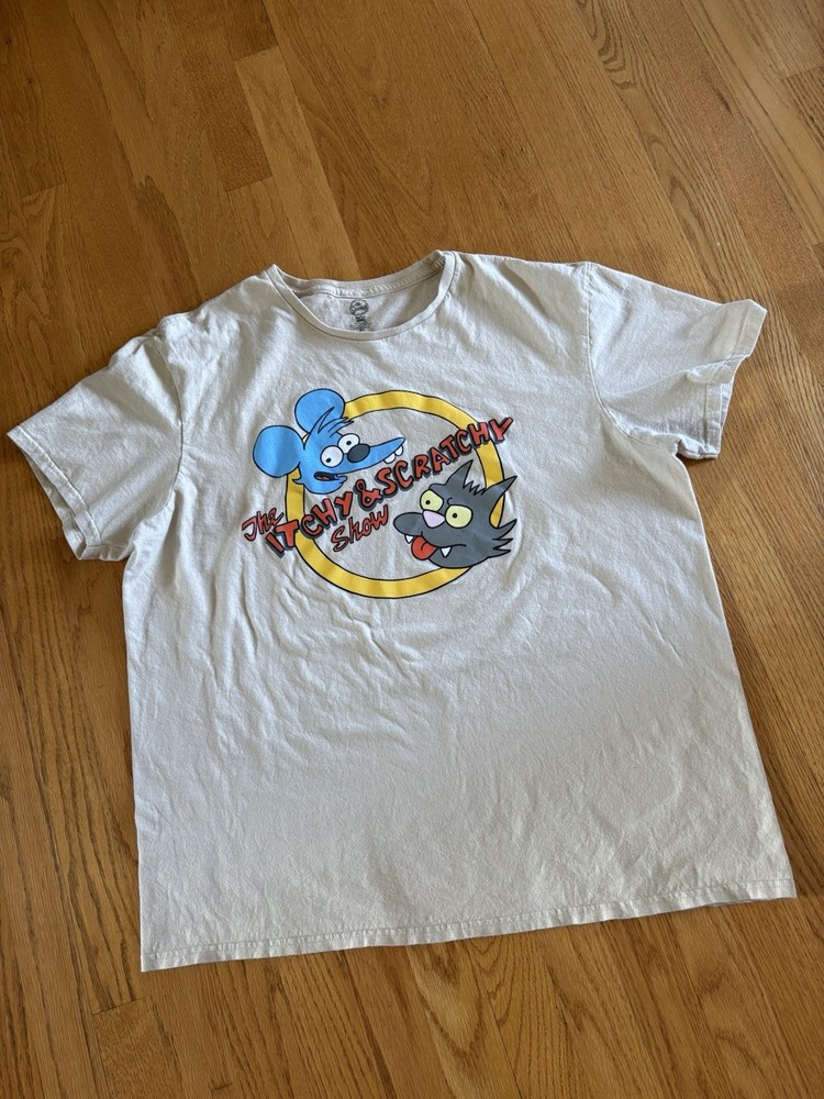 The Simpsons Itchy and Scratchy Show Large Graphic Logo Tan T-Shirt X-Large