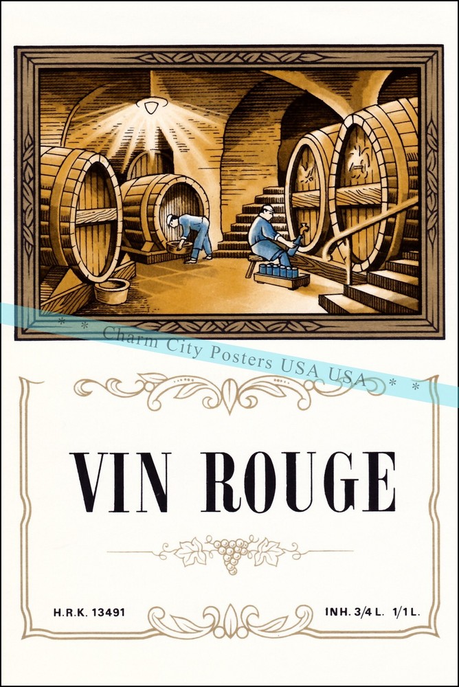 Vin Rouge Wine 1930s Label Art Vintage Poster Print Retro Style Wall Art
